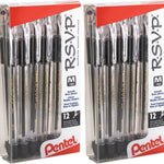 Pentel RSVP Ballpoint Pen, (1.0mm), Medium Line, Black Ink, 12 Pack (BK91PC12A)