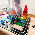 104 PCS Magnetic Tiles Road Set for Kids Ages 3-5, 5-7, 4-8, Magnet Building Blocks for Toddler Toys Games