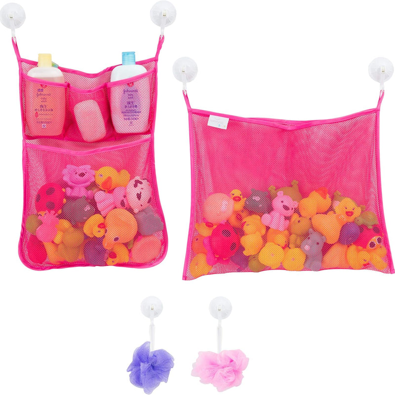 2 x Mesh Bath Toy Organizer + 8 Ultra Strong Hooks - Perfect Bathtub Toy Holder & Bathroom or Shower Caddy for Kids & Toddlers