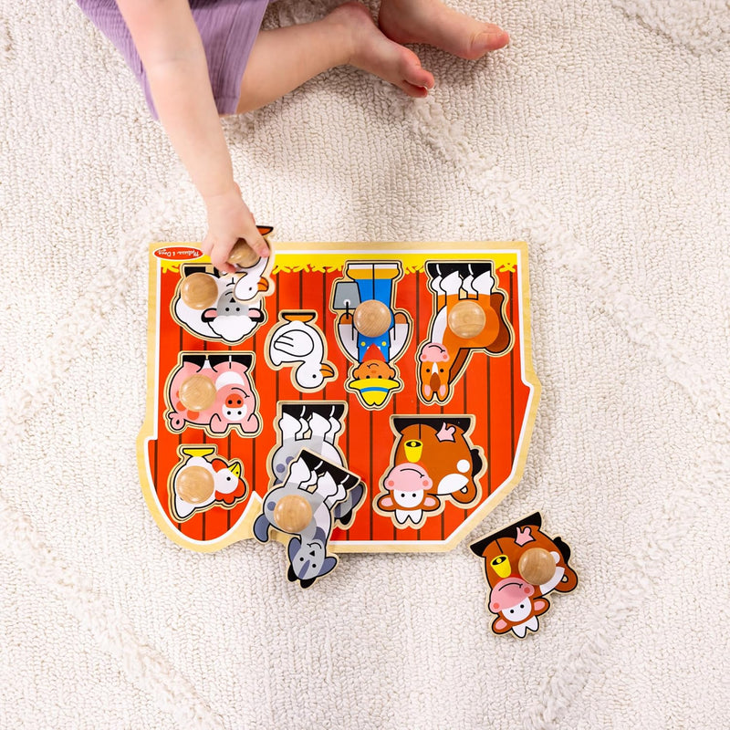 Melissa & Doug Farm Animals Jumbo Knob Puzzle, Wooden Peg Puzzle for Toddlers Ages 1+