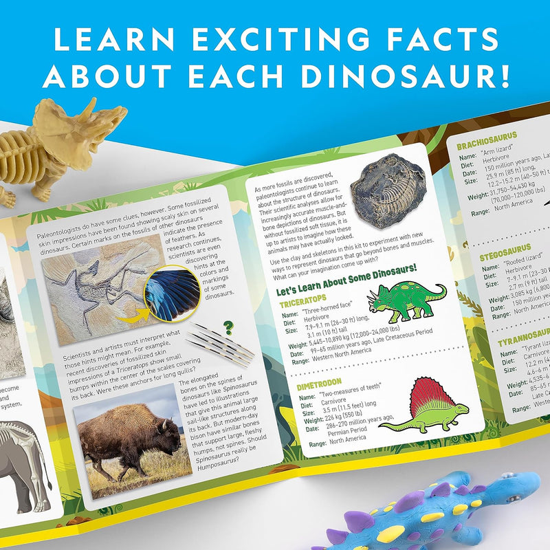 National Geographic Clay Dinosaur Arts and Crafts Activity Kit for Kids | Dinosaurs Toys, 5 Clay Colors, 5 Skeleton Models, Air-Dry Modeling Clay, Sculpting Activity, Imaginative Play, Birthday Gift