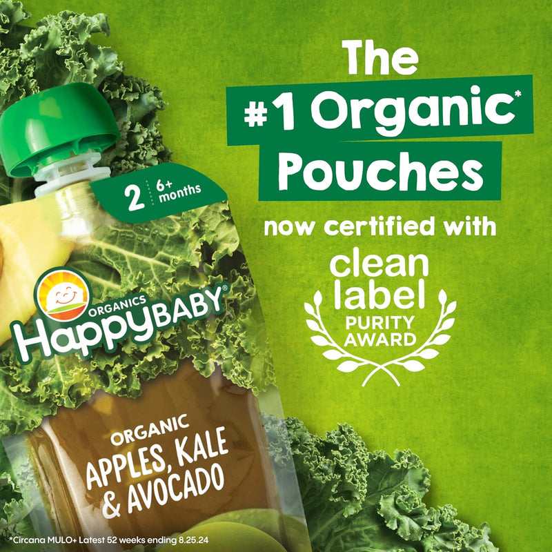 Happy Baby Organics Stage 2 Baby Food Pouches, Gluten Free, Vegan & Healthy Snack, Clearly Crafted Fruit & Veggie Puree, Fruit & Veggie Variety Pack, 4 Ounces (Pack of 10), Amazon Exclusive
