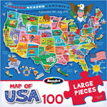 RoseArt Educational Map of USA Jigsaw Puzzle for Kids, 100 Large Durable Pieces, Fun State Illustrations, Made in USA, Learning Toy for Ages 6+, Finished Size 24 x 18 Inches.