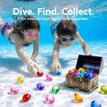 Sloosh Diving Gems Pool Toys, 16 Big Colorful Diamond with Pirate Treasure Chest,Swim Dive Toy for Kids Underwater Gemstone Swimming Training Gift Water Pool Games(Gold)