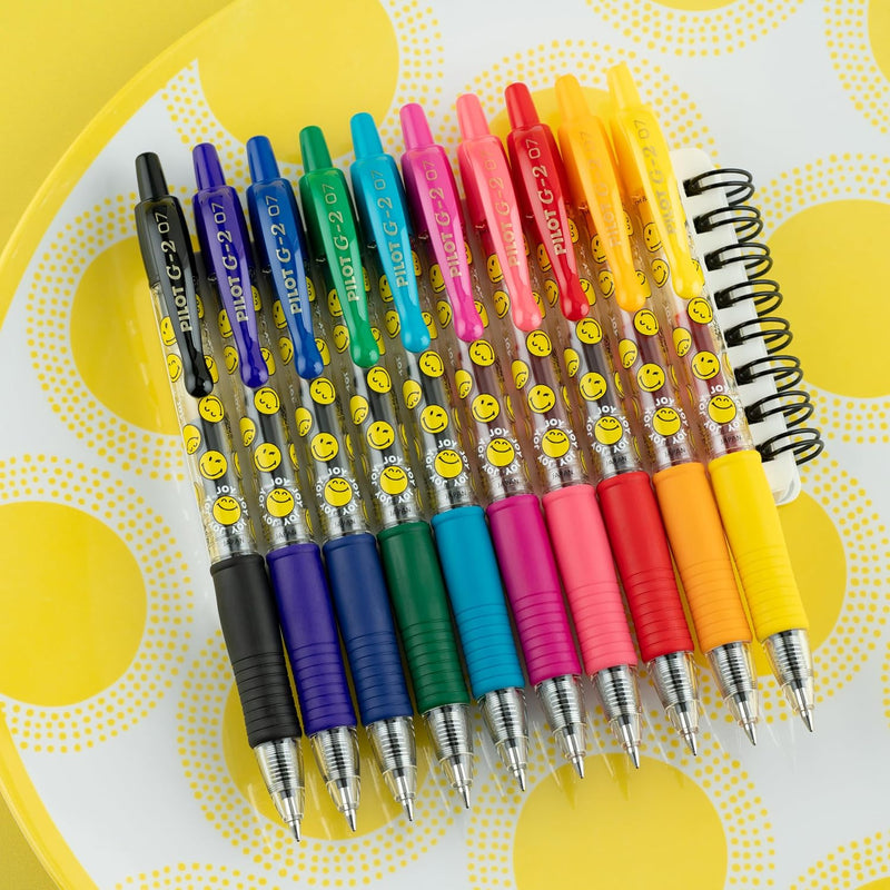 PILOT, G2 Premium Gel Roller Pens, G2 SmileyWorld Collection, Write Happier, 10 Pack Pouch, Fine Point 0.7 mm, Assorted