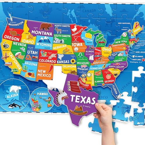 United States 70Pcs Floor Puzzle for Kids Ages 4-6 - USA Map with 50 States & Capitals