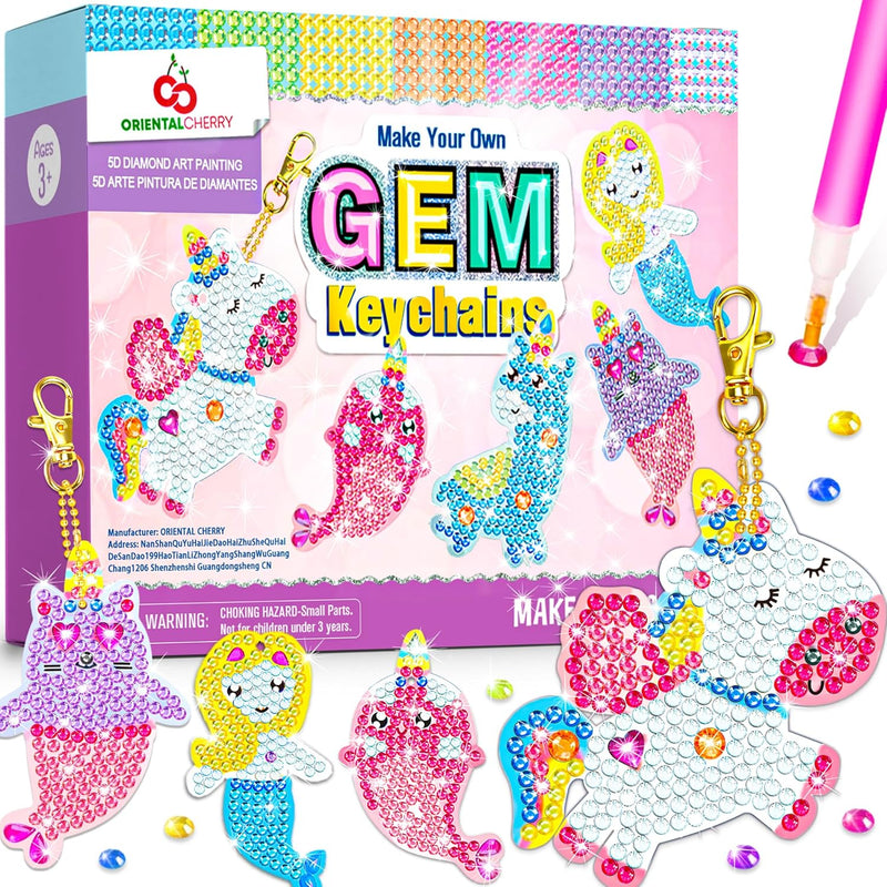 Arts and Crafts for Kids Ages 8-12 - Make Your Own GEM Keychains for Girls | 5D Diamond Art, Painting by Numbers Kits, Kids Ages 3-5, 4-6, 6-8, Easter Basket Stuffers,Christmas Stocking Birthday Gifts