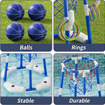 JUKUDAHU Pool Basketball Hoop, 2-in-1 Boy Pool Toys for Kids Ages 4-8 | Floating Pool Ring Game with 4 Balls and Pump, Outdoor Swimming Water Play Toy, Summer Water Toys for Kids Adults Age 3-12