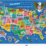 RoseArt Educational Map of USA Jigsaw Puzzle for Kids, 100 Large Durable Pieces, Fun State Illustrations, Made in USA, Learning Toy for Ages 6+, Finished Size 24 x 18 Inches.