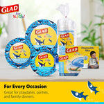Glad for Kids Disposable Paper Bibs with Crumb Catcher, Sharks, 30 Count | Absorbent, leakproof design for mess-free feeding at meals, crafts, parties, and travel