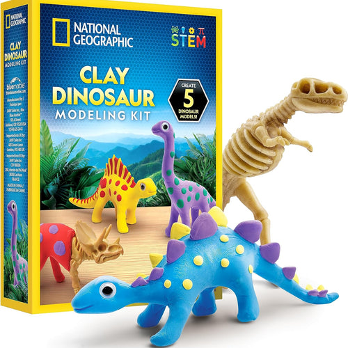 National Geographic Clay Dinosaur Arts and Crafts Activity Kit for Kids | Dinosaurs Toys, 5 Clay Colors, 5 Skeleton Models, Air-Dry Modeling Clay, Sculpting Activity, Imaginative Play, Birthday Gift