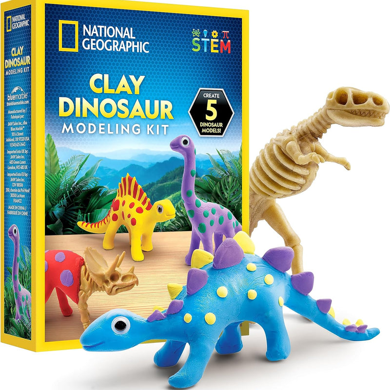 National Geographic Clay Dinosaur Arts and Crafts Activity Kit for Kids | Dinosaurs Toys, 5 Clay Colors, 5 Skeleton Models, Air-Dry Modeling Clay, Sculpting Activity, Imaginative Play, Birthday Gift