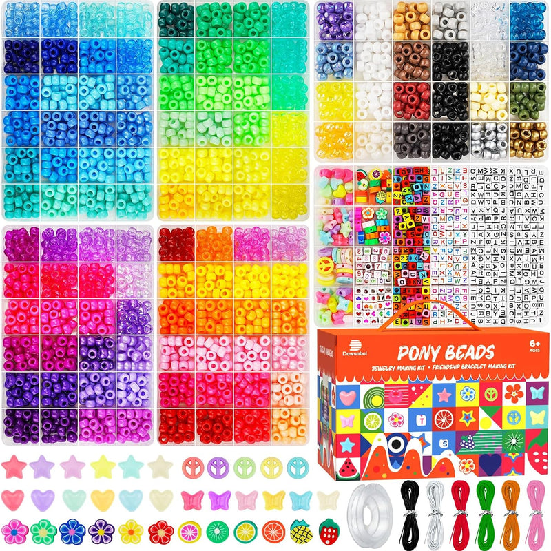Dowsabel Bracelet Making Kit, Beads for Bracelets Making Pony, Kandi, Polymer Clay, Smile Face & Letter Beads for Jewelry Making, DIY Arts and Crafts Gifts Toys for Girls Age 6-12