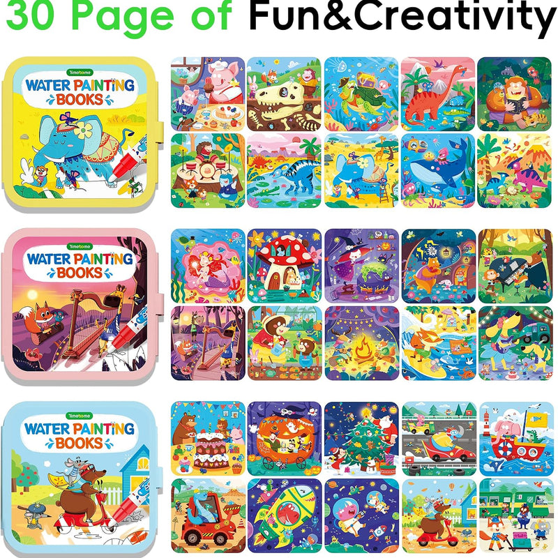 Timetome Water Painting Books for Kids Ages 3-6 | Water Coloring Books with Water Pens, No Mess Travel Toy for Kids to Develop Creativity, Fine Motor Skills and Early Learning