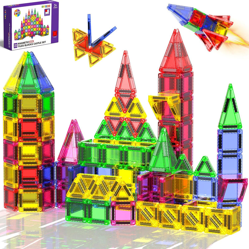 Mini Magnetic Tiles, 40 PCS tin travel magnetic tiles for kids age 3+, STEM educational building set