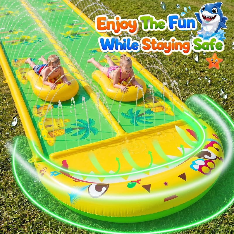 40×5.9FT Heavy Duty Slip and Slide with Sprinkler and 2 Boards, Water Slide for Adults with 3-Way Water Sprinkler, Giant Slip n Slide for Outdoor Backyard Lawn Kids Teens and Adults (Yellow&Green)