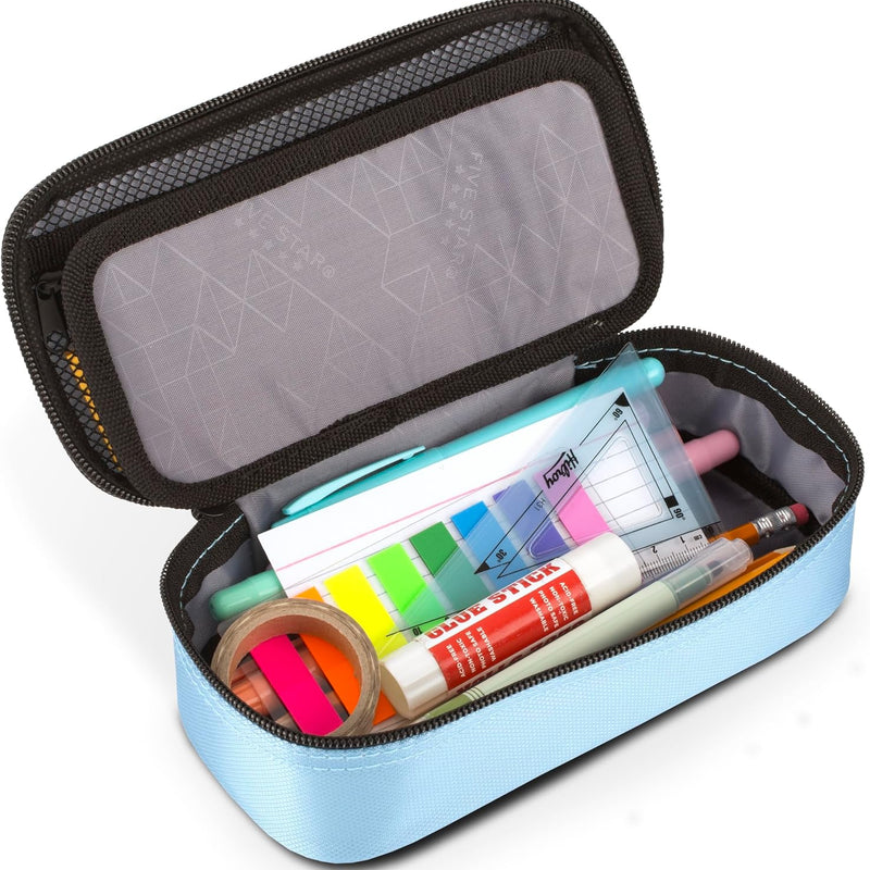 Five Star Pencil Pouch, Pen Case, High-Capacity Zipper Pouch, Storage Organizer for School Supplies Earbuds Chargers Cables Makeup, Blue/Denim (500212F-ECM)