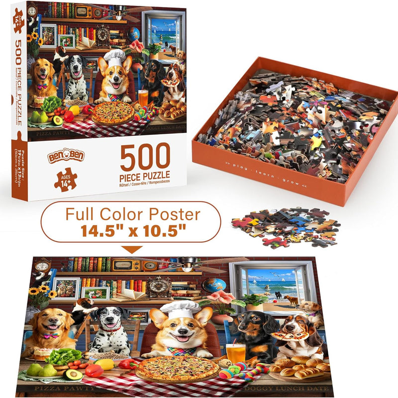 BenBen 500-Piece Adult Jigsaw Puzzle with HD Printing, Dog Theme, Thick Cardboard, Family Game Night