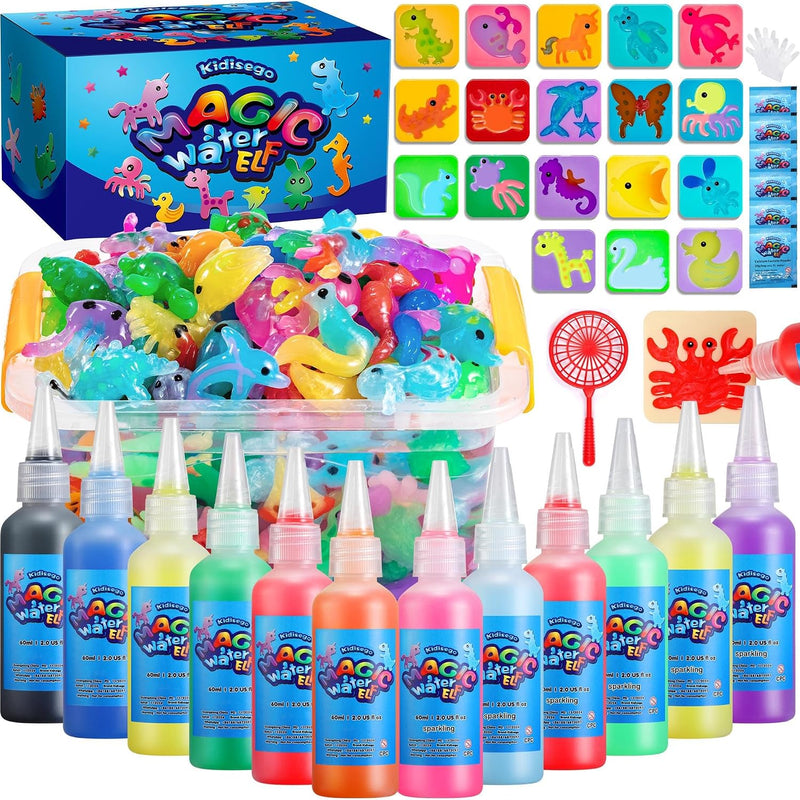 Kidisego Aqua Fairy Water Gel Kit for Kids, Magic Water Elf Toy Kit with 12 Colors 18 Molds 6 Pack of Magic Powder, Crate Your Own Magic Elf Kit Water Pets Craft Kits for Kids