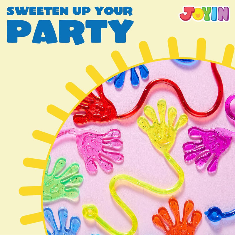JOYIN 48Pcs Glitter Sticky Hands Party Favors for Kids, Holiday Traditions, Classroom Treasure Box Carnival Prizes Bulk Pinata Stuff Mini Toys