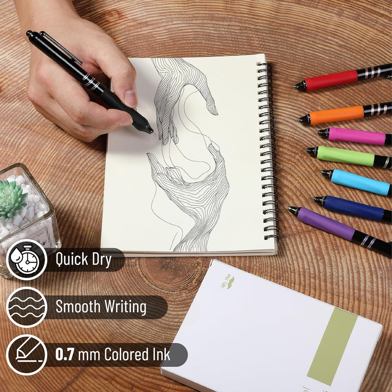 Mr. Pen- Retractable Gel Pens, 8 Pack, 0.7mm Fine Point Colorful Ink | Fast-Dry & Smooth Writing Pens for Note-Taking, Journaling, Office, School & Everyday Use
