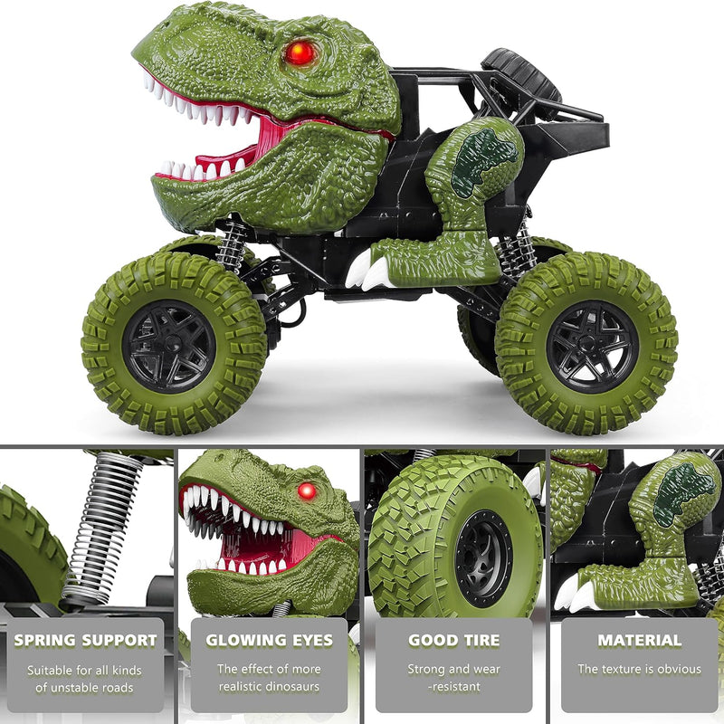 Remote Control Dinosaur Car with LED Light, 2.4GHz High-Performance Control, Rechargeable 4WD Off Road