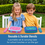 Bentgo® Kids Plastic Utensil Set - Reusable Fork, Spoon & Storage Case, PFAS- & BPA-Free, Easy-Grip Handles, Lightweight, Dishwasher Safe, School Lunch, Travel & On-the-Go (Rainbows and Butterflies)