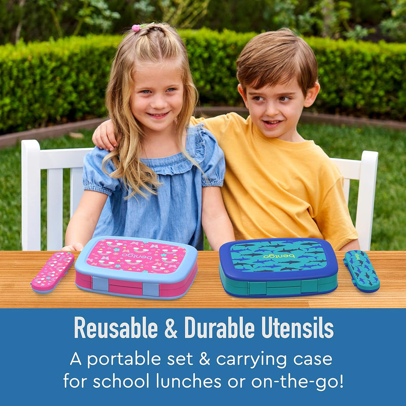 Bentgo® Kids Plastic Utensil Set - Reusable Fork, Spoon & Storage Case, PFAS- & BPA-Free, Easy-Grip Handles, Lightweight, Dishwasher Safe, School Lunch, Travel & On-the-Go (Rainbows and Butterflies)