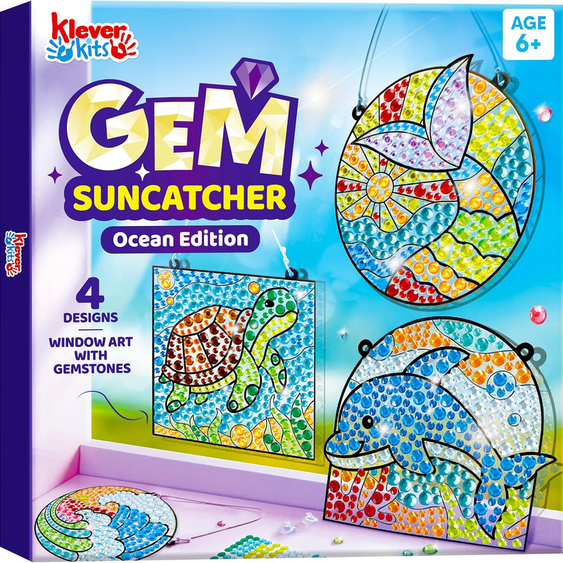 Klever Kits 4PCS Window Art Suncatcher Kits, Fun Gem Painting Kits, Diamond Art and Crafts for Boys Girls, Great Crafts Gift for Kids Birthdays Christmas Ages 6+