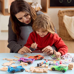 Klever Kits 4 DIY Wooden Race Cars Craft Kit for Kids, Easy to Assemble Arts and Crafts Toy with Paint and Stickers