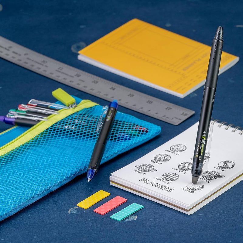 Pilot FriXion Synergy Clicker Erasable, Refillable, Retractable Gel Ink Pens, Extra Fine Point 0.5 mm, Pack of 5, Black Ink, FriXion Erasable Pens 0.5 - Ideal for School & Office Writing