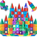 Playmags 100-Piece Magnetic Tiles for Kids, STEM Building Blocks Set with Click-in ABC Learning Tiles and Magnetic Figures