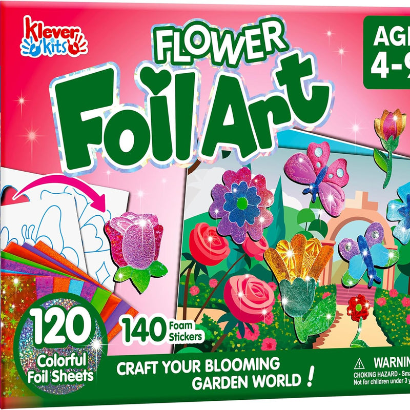 Klever Kits Foil Art Kit for Kids - Arts & Crafts Supplies, Mess Free Coloring, Foil Foam Stickers, Creative Travel Toys, Birthday Gifts for Boys & Girls Ages 4 and Up