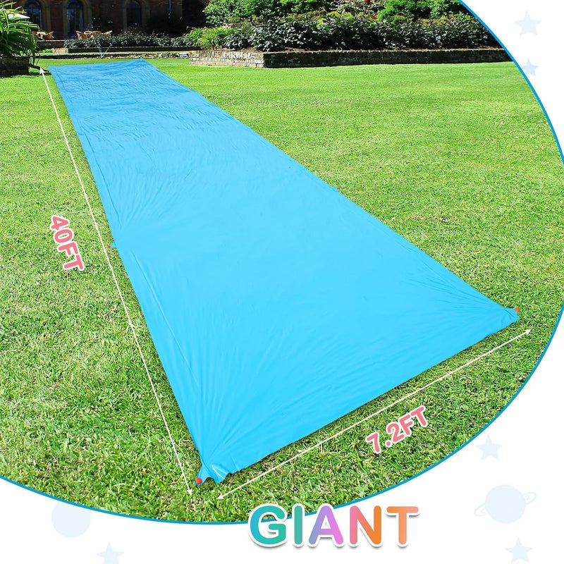 40FT Slip Lawn Water Slide, Giant Slip, Splash and Slide for Kids Adults | Teens Summer Slip Water and Slides Heavy Duty for Outdoor Backyard Lawn Summer Party with 14 Stakes and 2 Bodyboards
