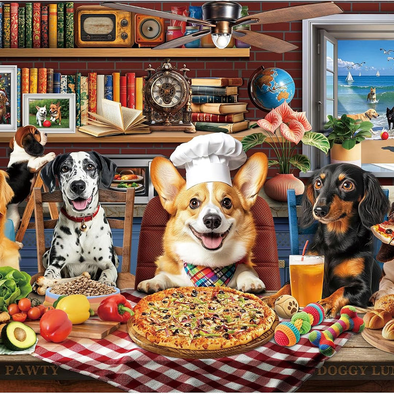 BenBen Puzzles for Adults 1000 Pieces, Dogs' Dinner Party, Dog Jigsaw Puzzle with Patterns on Back, Funny Animal Puzzle, Challenging Puzzles for Family Game Night, Home Décor