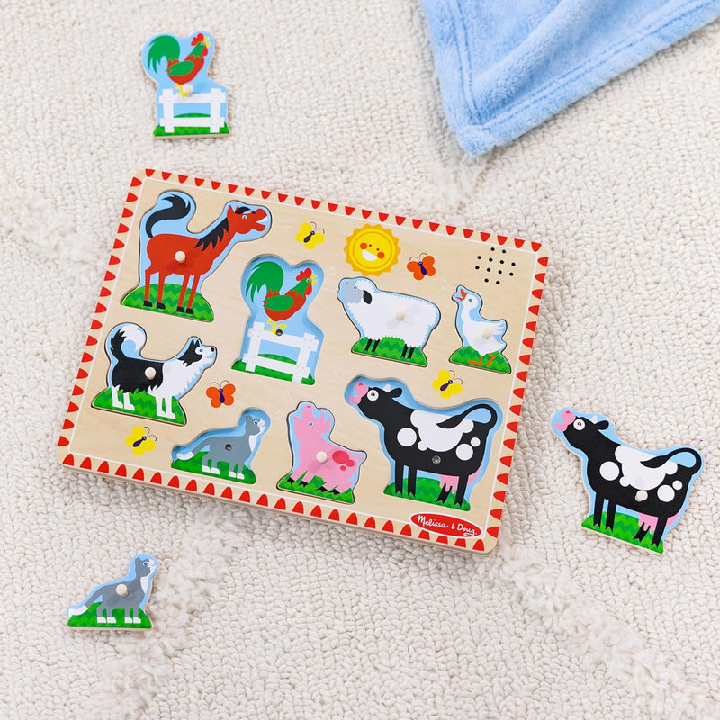 Melissa & Doug Farm Animals Sound Wooden Puzzle for Toddlers with Light-Activated Sounds, Music Learning Toy Ages 2+