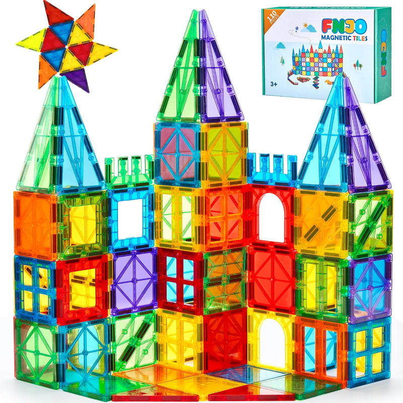 FNJO Magnetic Tiles 110PCS Magnet Building Set for Kids