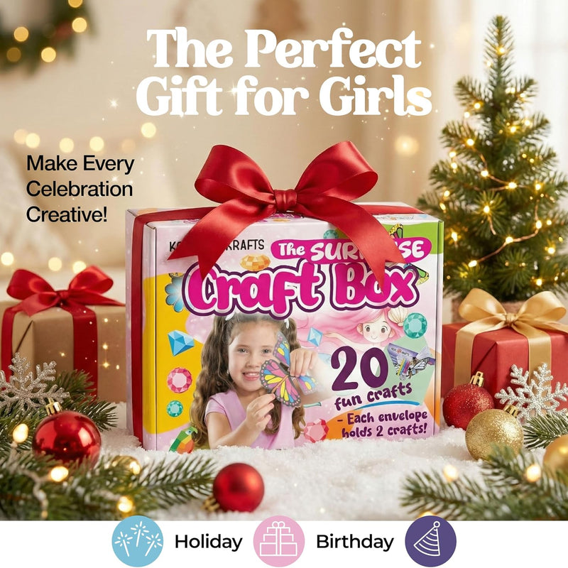 20 Arts & Crafts Kit for Girls – The Surprise Craft Box, All-Inclusive DIY Craft Set with 20 Fun Projects, Individually Packaged, Easy Step-by-Step Instructions, Creative Activity Gift for Kids