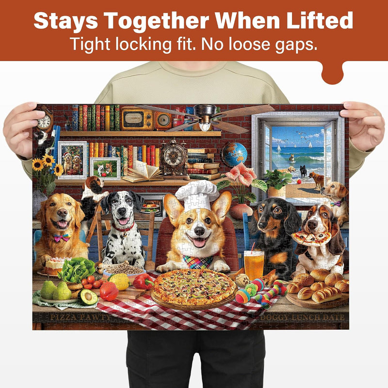 BenBen Puzzles for Adults 1000 Pieces, Dogs' Dinner Party, Dog Jigsaw Puzzle with Patterns on Back, Funny Animal Puzzle, Challenging Puzzles for Family Game Night, Home Décor