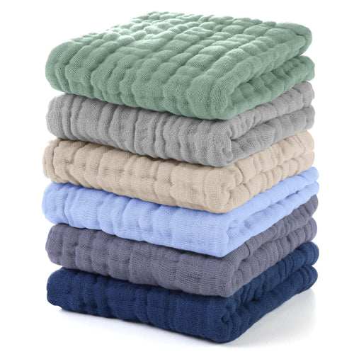 Unnivoll Muslin Burp Cloths Baby 12''X12'', Baby Washcloths 6 Pack, 100% Cotton Baby Wash Cloths Absorbent and Soft for Newborn Infants Kids Boys Girls - Multicolor