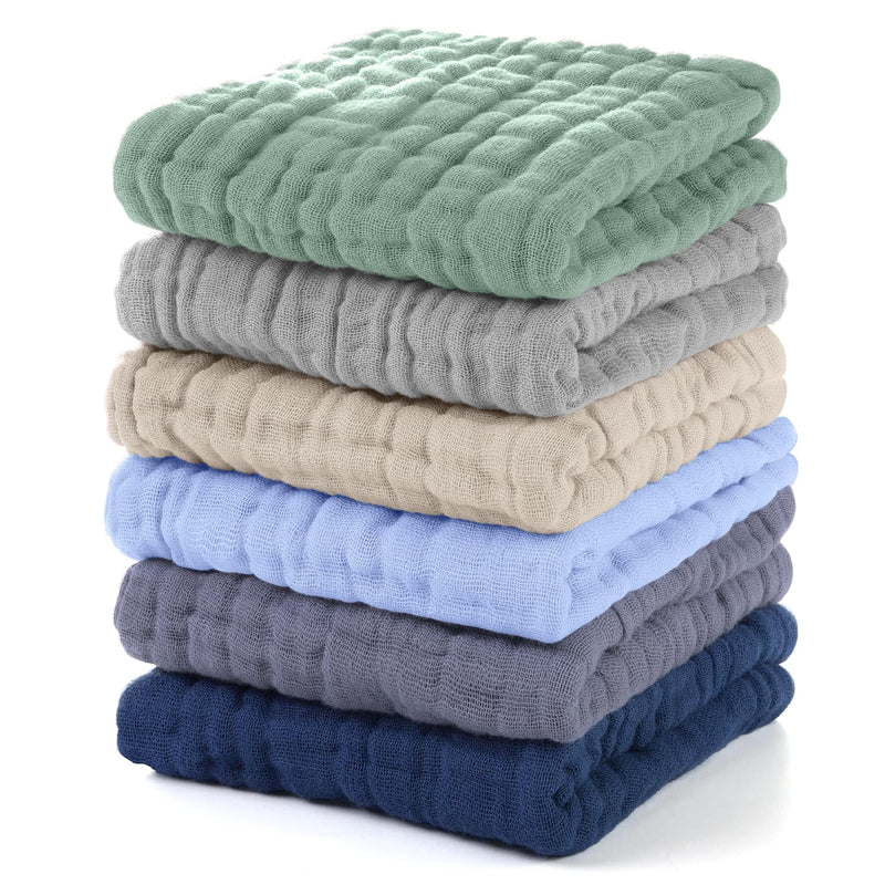Unnivoll Muslin Burp Cloths Baby 12''X12'', Baby Washcloths 6 Pack, 100% Cotton Baby Wash Cloths Absorbent and Soft for Newborn Infants Kids Boys Girls - Multicolor
