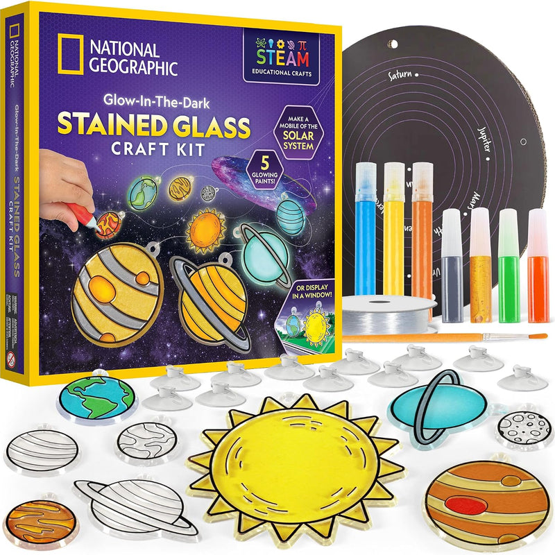 National Geographic Dinosaur Stained Glass Suncatcher Craft Kit for Kids | Glow-in-the-Dark Dinosaur Toy, Window Art, Paint Supplies, Kid Crafts Ages 4-8, Creative Activity, Birthday Gift