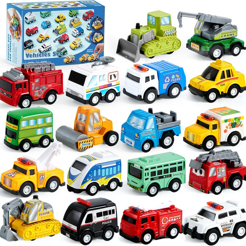 joyin friction powered 18 pcs pull back city cars and trucks toy vehicles set for toddlers and kids