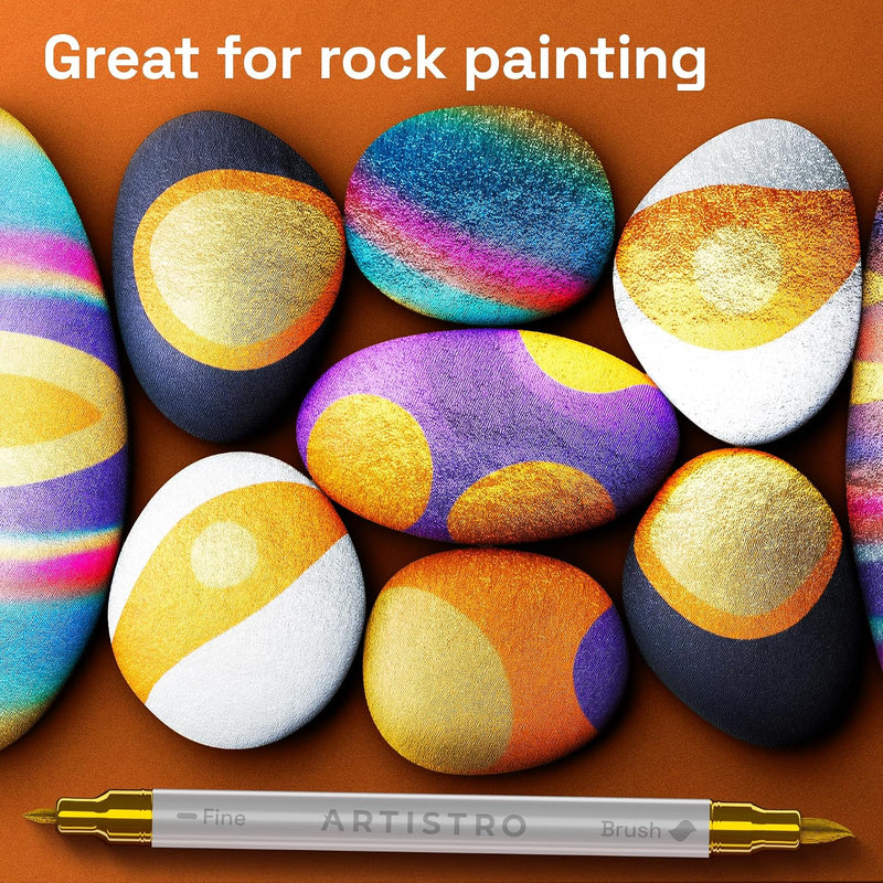 ARTISTRO 24 Metallic Acrylic Paint Markers - Paint Pens for Drawing - For Fabric, Rock, Glass, Wood, Molds - Arts & Crafts Gift for Adults, Teens, Kids, Classroom Must Haves & School Supplies
