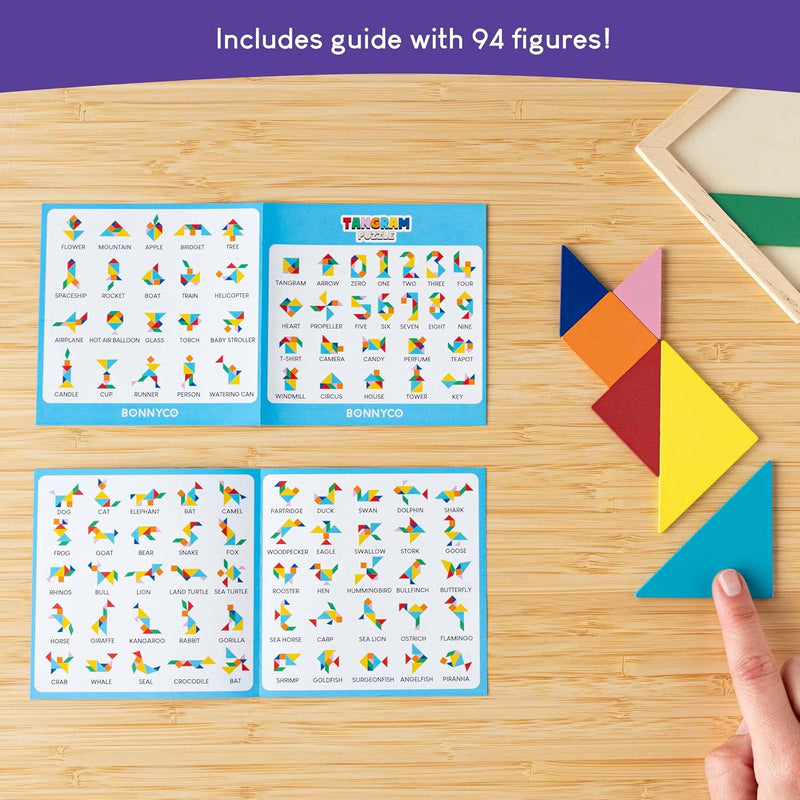 BONNYCO Wooden Tangram Puzzle Set of 30 for Kids Birthday Party Favors