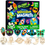 JOYIN 12 Wooden Magnet Creativity Arts & Crafts Painting Kit for Kids, Decorate Your Own Painting Gift for Halloween Crafts, Birthday Parties and Family Crafts, Party Favors for Boys Girls