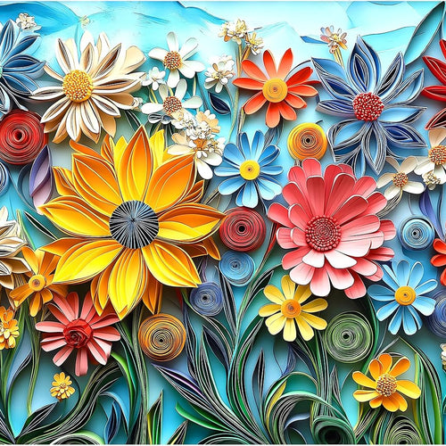 MINIWAN 1000 Piece 3D Quilled Paper Art Flower Jigsaw Puzzle | 27.5"x19.7", Letters on Back, Reference Poster, Hard Color Challenge, For Adults & Seniors
