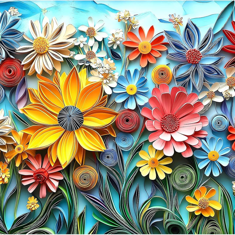 MINIWAN 1000 Piece 3D Quilled Paper Art Flower Jigsaw Puzzle | 27.5"x19.7", Letters on Back, Reference Poster, Hard Color Challenge, For Adults & Seniors