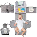 Kopi Baby Portable Diaper Changing Pad with Wipes Pocket, Classic Grey | 22-In Waterproof Pad, Smart Wipes Pocket, 2 Inner Mesh Pockets, Outer Pocket, Detachable Storage, Carry Straps
