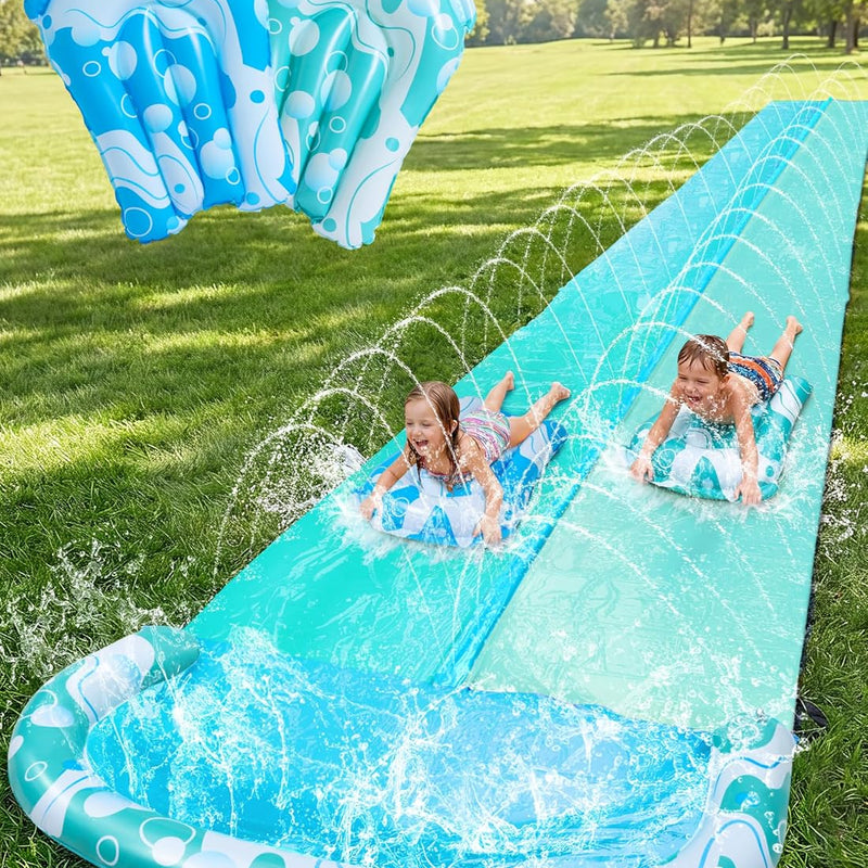 JOYIN 22.5FT Water Slide and 2 Inflatable Boards, Extra Long Heavy Duty Double Lawn Waterslide with Sprinkler for Kids Adults Backyard Summer Water Toy Outdoor Fun, Blue, Pink